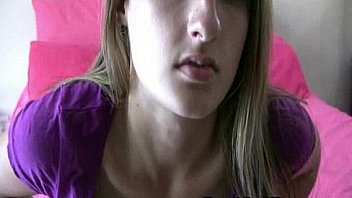 Skinny blonde webcam girl spreads tight pussy on cam