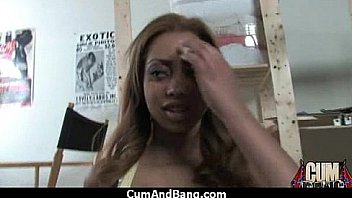 Black chick deepthroats a group of white studs and gets rewarded with cum 20