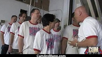 Black chick deepthroats a group of white studs and gets rewarded with cum 20