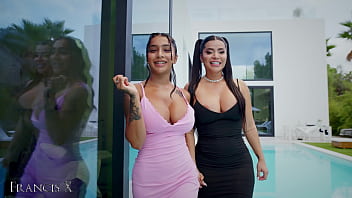 Outdoor gangbang 9 guys fuck 2 sluts in lingerie with anal and dp