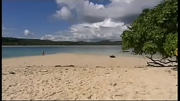 Jemstone sits on the beach getting a facial after riding a hard dick