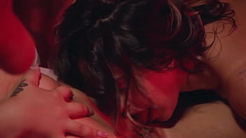 Two big ass girls and one guy make a live sex show in front of a webcam