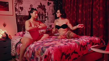 Two big ass girls and one guy make a live sex show in front of a webcam