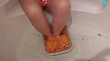 Milf with her feet in slime