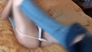 Two masturbations and intense orgasms asking for cock while stepson cums