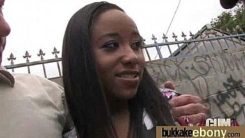 Ebony babe sucks group of white guys 15