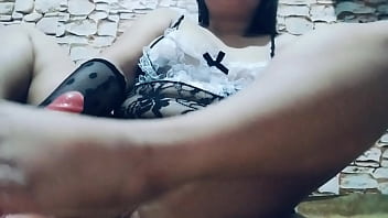 Rubbing my dildo with my pussy and feet in sexy lingerie