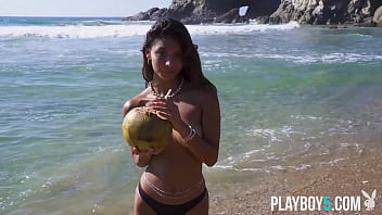 Teen model from mexico exposes her flawless petite body on a beach
