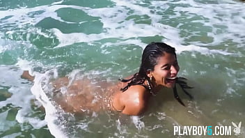 Teen model from mexico exposes her flawless petite body on a beach