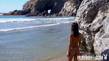 Teen model from mexico exposes her flawless petite body on a beach