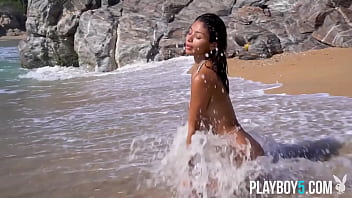 Teen model from mexico exposes her flawless petite body on a beach