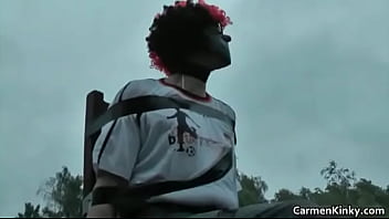 Kinky brunette hoe with big juggs tied