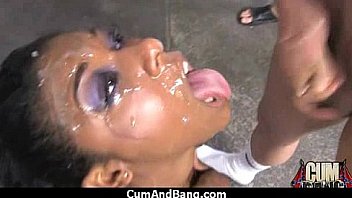 Interracial slut hardcore group facial 12