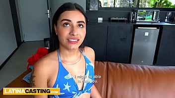 Huge ass teen colombian rides big white cock hard in real amateur casting