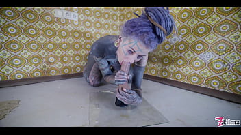 Alternative tattoo model masturbating with big toy