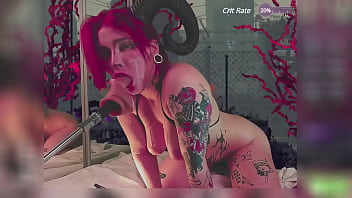 A vibrator is stuck in a succubus's pussy and makes her moan