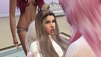 Lesbians strap on sex foursome