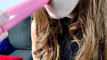 Teen sucks and deepthroats her dildo