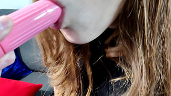 Teen sucks and deepthroats her dildo