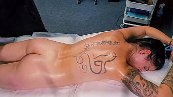Male masseur make massage for tattoo girl but she wanted more and that he give to her
