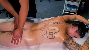 Male masseur make massage for tattoo girl but she wanted more and that he give to her