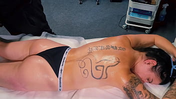 Male masseur make massage for tattoo girl but she wanted more and that he give to her