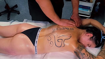 Male masseur make massage for tattoo girl but she wanted more and that he give to her
