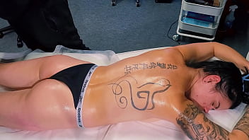 Male masseur make massage for tattoo girl but she wanted more and that he give to her