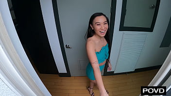 Asian cum slut oils up and rubs down big shaft