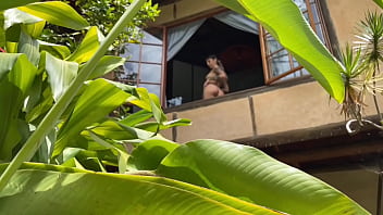My next door neighbor spies on me while i masturbate and play on the second floor window