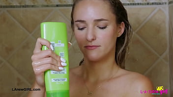 Fierce blonde bombshell enjoys a sensual bath