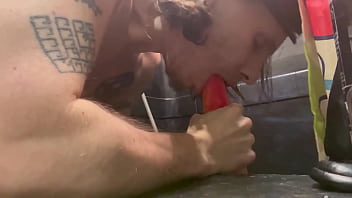 Twink deepthroating cock toy