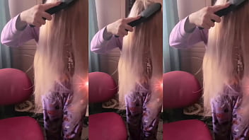 Asmr hair brush to ponytail