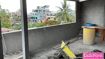 Sucking pervert construction worker big cock on site