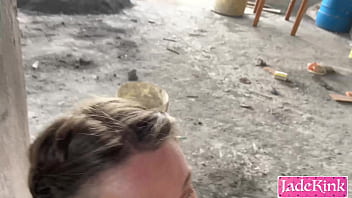 Sucking pervert construction worker big cock on site