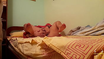 Hot stepmom gets very dirty and touches her wet pussy and squirts on her stepson's bed