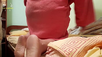 Hot stepmom gets very dirty and touches her wet pussy and squirts on her stepson's bed