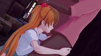 Redhead asuka sucking a bbc in alleyway