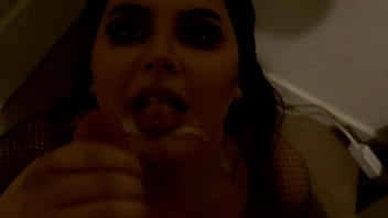 Cute brunette takes a big facial