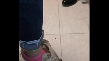 Trashed sneakers and jeans