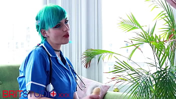 Blue haired alternative nurse takes care of your cock in an appointment