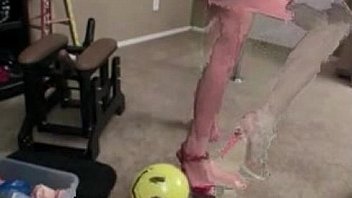 Balloon blowing webcam and feet fetish play in heels