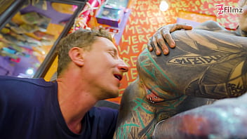 Pornstar tattoo artist gets assfucked from customer hard anal atm facial cumshoot