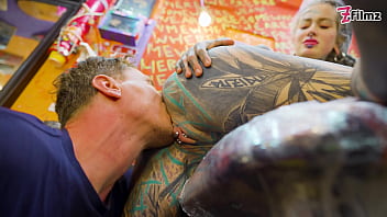Pornstar tattoo artist gets assfucked from customer hard anal atm facial cumshoot