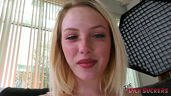 Blonde dixie lynn covered in cum after jerking big cock