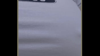 Milf exercises outdoors with no bra