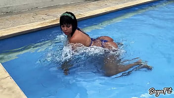 Sayafit seduces neighbor in a beautiful bikini and her big latina ass by the pool anal