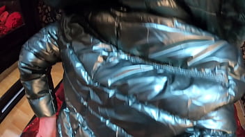 Stepmom was face fucked cum on shiny and fluffy down jacket preview