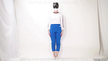 Girl pulls trousers down with her hands and digs them into her crotch