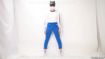 Girl pulls trousers down with her hands and digs them into her crotch